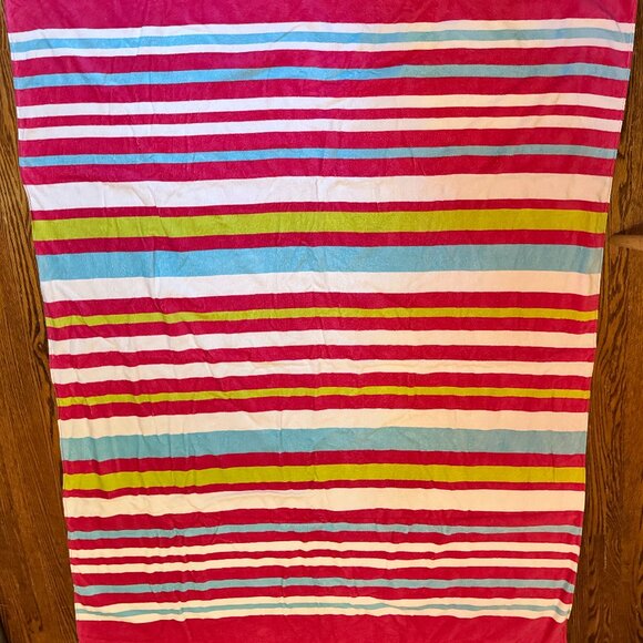 Cotton Velour Beach Towel 40” x 72” pink/yellow/turquoise stripes - Picture 2 of 3